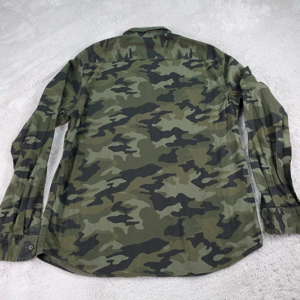 Banana Republic Luxe Flannel Shirt Mens L Camo Untucked Slim Fit Green Cotton